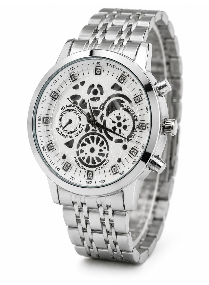 IK Casual men's wristwatch - silver stainless steel band - white dial - IK24 - Image 2
