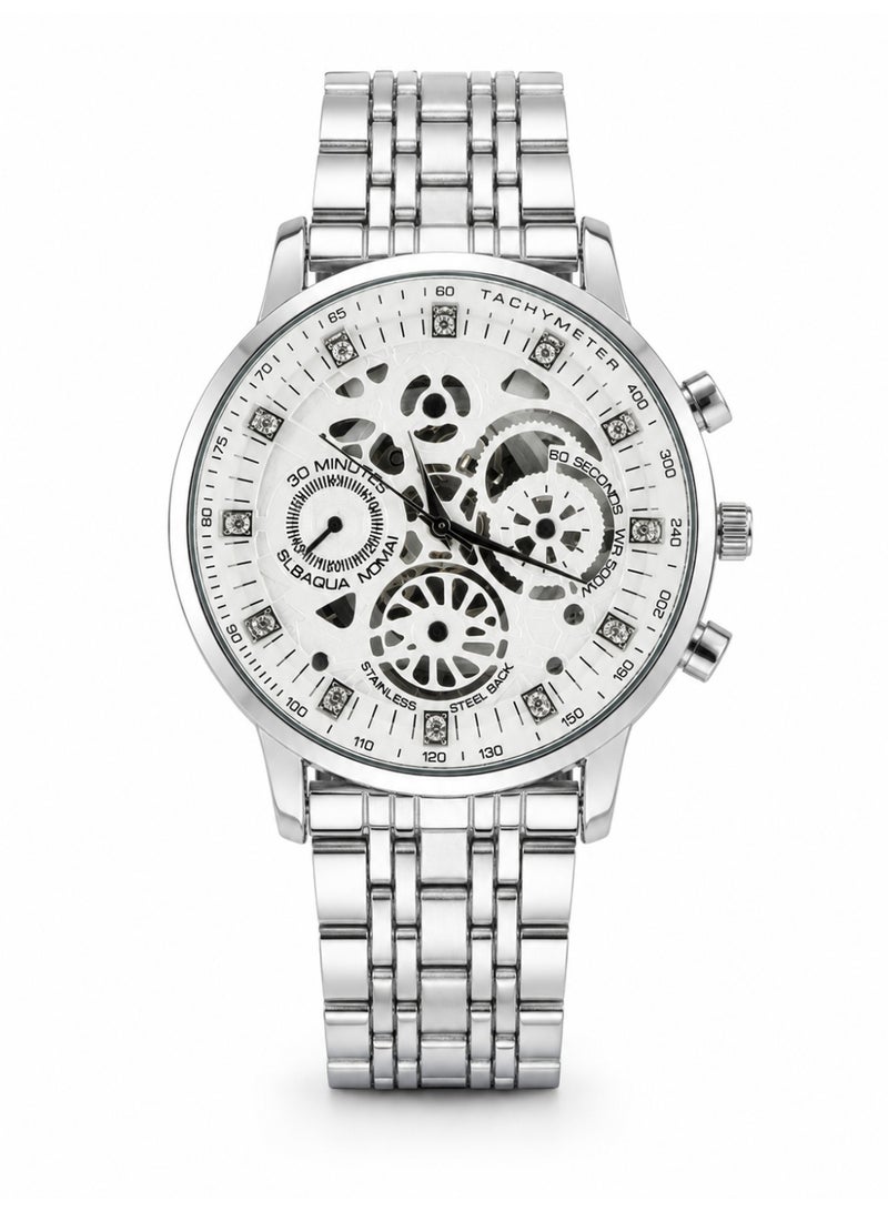 IK Casual men's wristwatch - silver stainless steel band - white dial - IK24 - Image 1