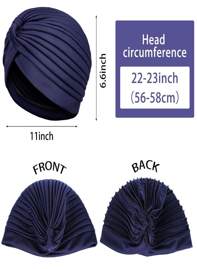 JaGely Turbans for Women Stretch Slouchy Head Beanie Cover Pre-Tied Knot Twisted Pleated Headwrap, Assorted Colors (Khaki, Black, White, Dark Blue, Light Gray, Navy) - Image 3
