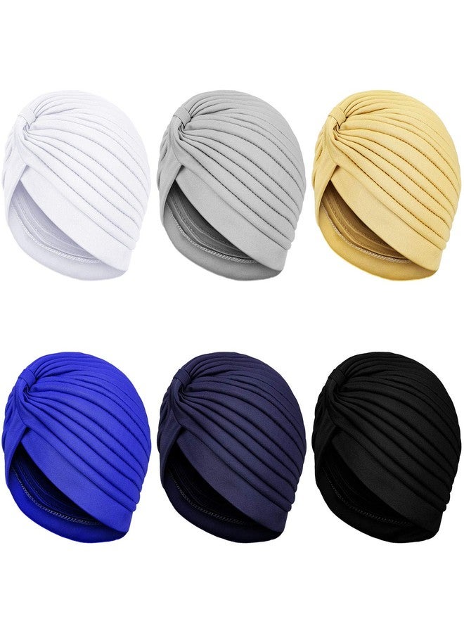 JaGely Turbans for Women Stretch Slouchy Head Beanie Cover Pre-Tied Knot Twisted Pleated Headwrap, Assorted Colors (Khaki, Black, White, Dark Blue, Light Gray, Navy) - Image 1