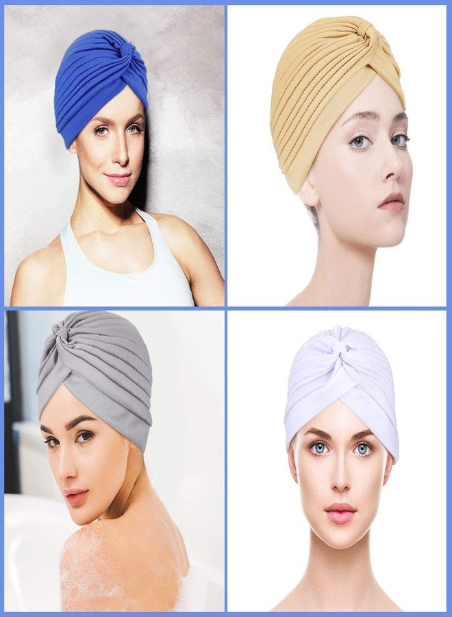 JaGely Turbans for Women Stretch Slouchy Head Beanie Cover Pre-Tied Knot Twisted Pleated Headwrap, Assorted Colors (Khaki, Black, White, Dark Blue, Light Gray, Navy) - Image 2