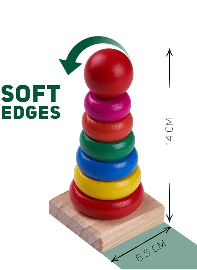 BAYBEE - Wooden Rainbow Ring Stacking Storing Puzzle Toys For Kids Toddlers Ring Toys For Kids For Preschool Learning Educational Baby Kids Toys Sorting Stacking Toys For Kids Toddlers Above 2 Years - Image 1