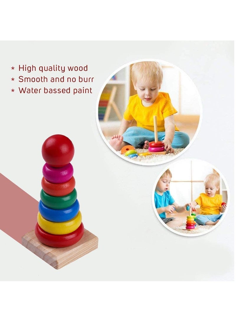 BAYBEE - Wooden Rainbow Ring Stacking Storing Puzzle Toys For Kids Toddlers Ring Toys For Kids For Preschool Learning Educational Baby Kids Toys Sorting Stacking Toys For Kids Toddlers Above 2 Years - Image 1