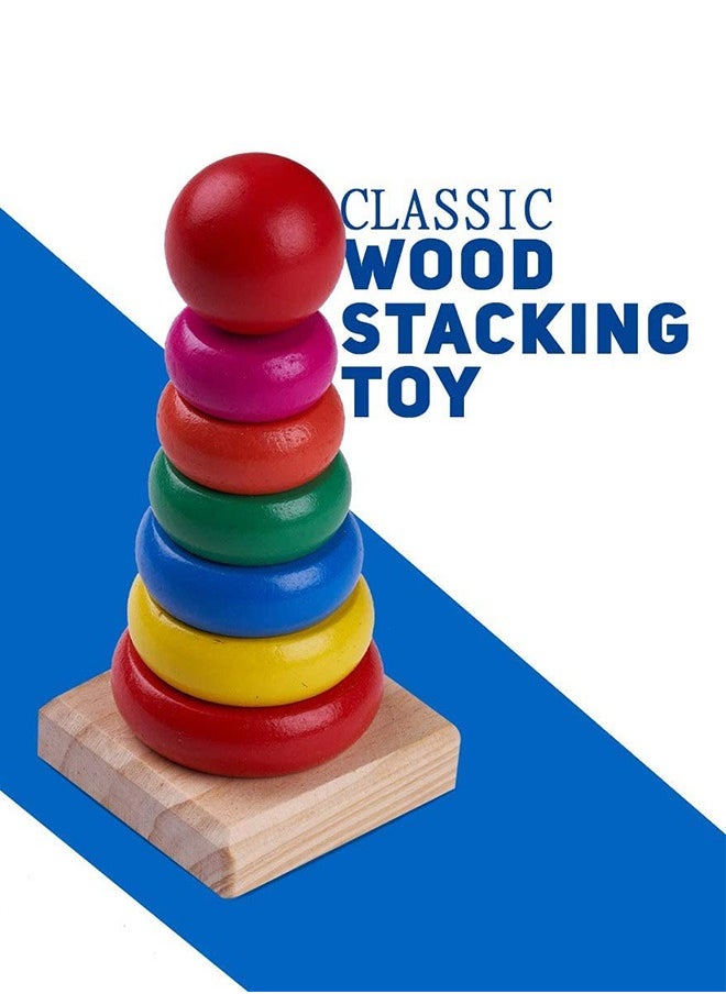 BAYBEE - Wooden Rainbow Ring Stacking Storing Puzzle Toys For Kids Toddlers Ring Toys For Kids For Preschool Learning Educational Baby Kids Toys Sorting Stacking Toys For Kids Toddlers Above 2 Years - Image 1