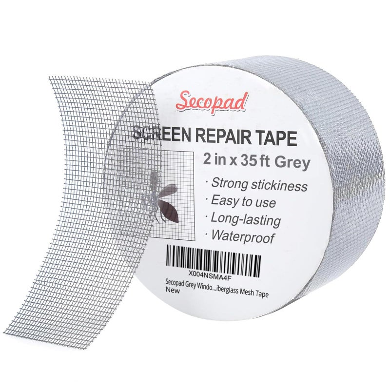 Secopad Grey Window Screen Repair Tape, 2IN X 35FT (420IN) Screen Repair Kit for Windows or Doors, Strong Adhesive Patch Kit Fiberglass Mesh Tape - Image 1