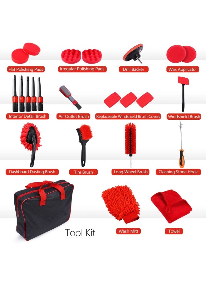 عام سيارة تنظيف فرشاة مجموعة 24 قطعة مجموعة ، فرشاة الحفر الكهربائية ، منفذ الهواء فرشاة ، حجر خندق تنظيف فرشاة ، الإسفنج - Image 2