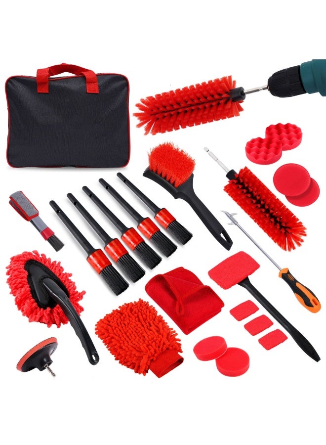 عام سيارة تنظيف فرشاة مجموعة 24 قطعة مجموعة ، فرشاة الحفر الكهربائية ، منفذ الهواء فرشاة ، حجر خندق تنظيف فرشاة ، الإسفنج - Image 1