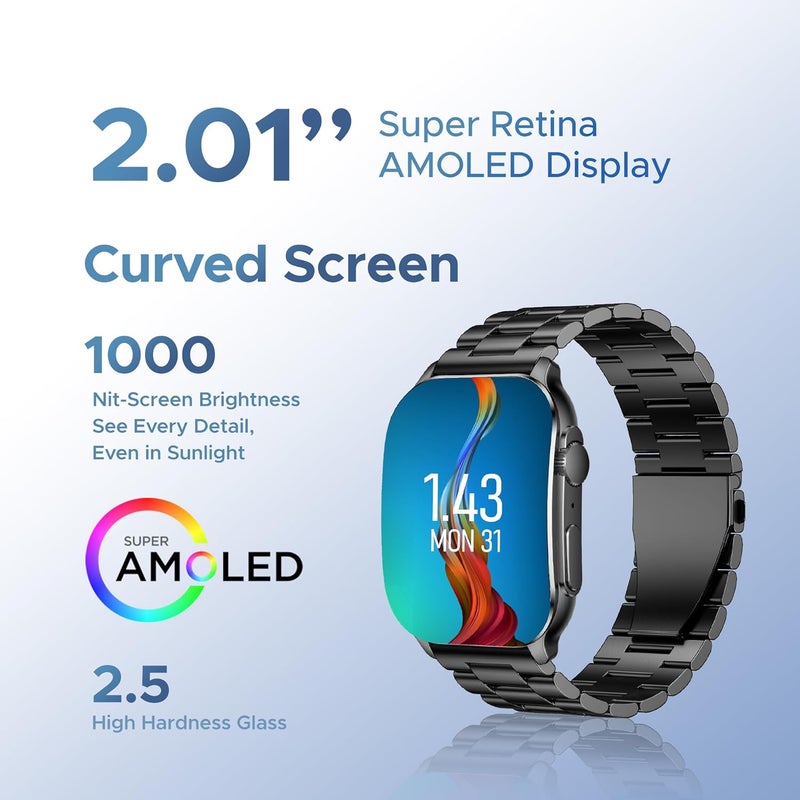 آي كيو تاتش ساعة IQ TOUCH Active S11 Pro الذكية ذات الشاشة المنحنية، شاشة Super Retina AMOLED بحجم 2.01 بوصة، اتصال لاسلكي، سوار من الفولاذ المقاوم للصدأ، مقاومة للماء بمعيار IP68، بطارية تدوم 7 أيام، أكثر من 100 وضع رياضي، تتبع صحي على مدار الساعة - Image 4