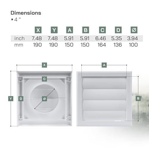 Vent Systems غطاء تهوية 4 بوصة (7.5 بوصة × 7.5 بوصة) - أبيض - غطاء تهوية مجفف - غطاء مجرى هواء مجفف ذو شفرات - غطاء قمة تهوية - شبكة هواء عادم بلاستيكية أحادية الاتجاه - Image 2