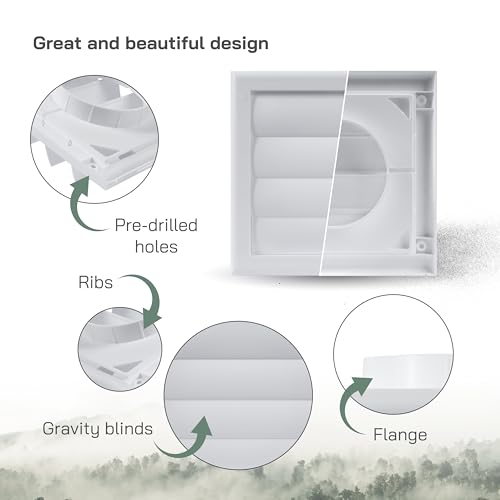Vent Systems غطاء تهوية 4 بوصة (7.5 بوصة × 7.5 بوصة) - أبيض - غطاء تهوية مجفف - غطاء مجرى هواء مجفف ذو شفرات - غطاء قمة تهوية - شبكة هواء عادم بلاستيكية أحادية الاتجاه - Image 3