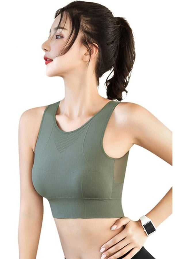 Rubik Sports Bra for Women, Shockproof Quick Dry Padded Seamless Sports Bra for Yoga Gym Training Running Workout Fitness (Dark Green, X-Large) - Image 1