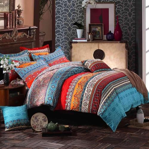 BupiRD Queen Boho Comforter Set - 3 Pieces Lightweight Exotic Yellow Orange Bohemian Mandala Colorful Retro Boho Comforter and 2 Pillowcases for All Seasons - Image 1