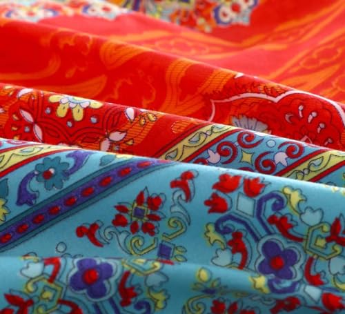 BupiRD Queen Boho Comforter Set - 3 Pieces Lightweight Exotic Yellow Orange Bohemian Mandala Colorful Retro Boho Comforter and 2 Pillowcases for All Seasons - Image 3