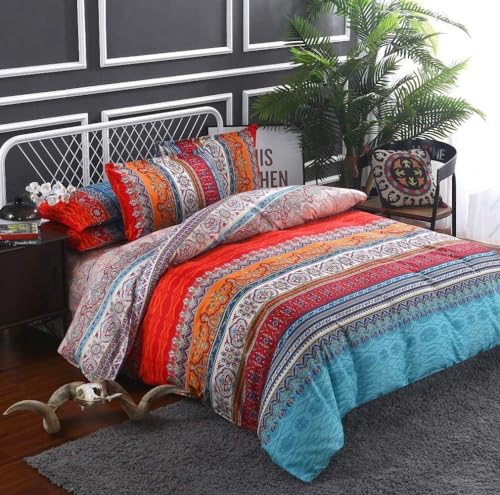 BupiRD Queen Boho Comforter Set - 3 Pieces Lightweight Exotic Yellow Orange Bohemian Mandala Colorful Retro Boho Comforter and 2 Pillowcases for All Seasons - Image 5