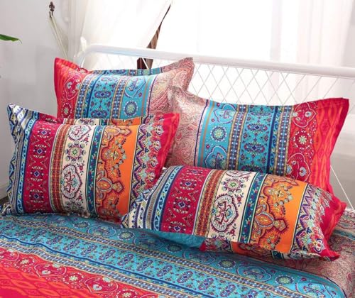 BupiRD Queen Boho Comforter Set - 3 Pieces Lightweight Exotic Yellow Orange Bohemian Mandala Colorful Retro Boho Comforter and 2 Pillowcases for All Seasons - Image 4