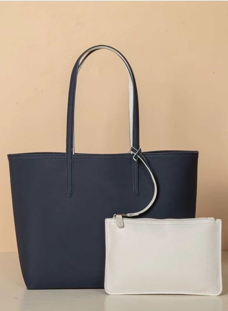 Women's Double sided Two tone Large Capacity Handbag, Fashionable Multi functional, Dark blue/White