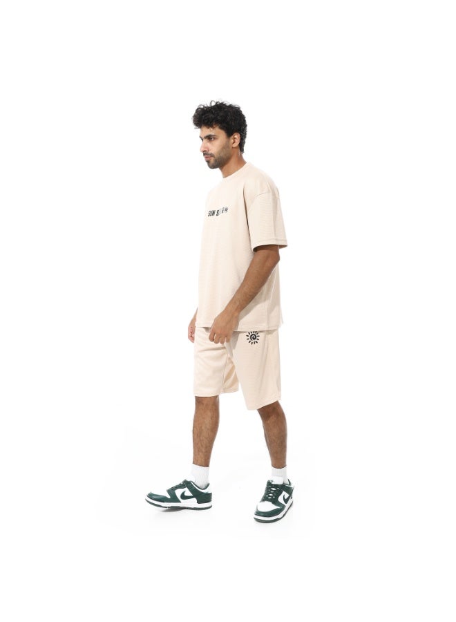Caesar Men's two-piece set, shorts and a T-shirt, made of biscuit fabric - Image 2