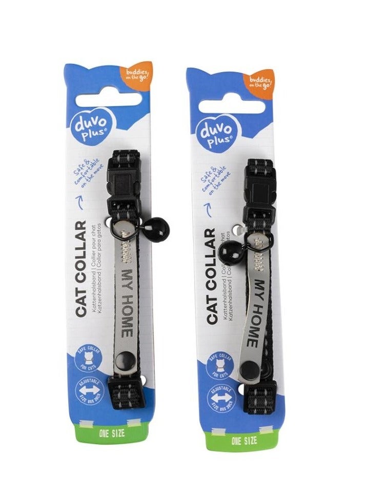 duvo Plus 20-30Cm/10Mm Reflective Uni Address Black Cat Collar With Bell And Address Compartment 2PC - Image 1