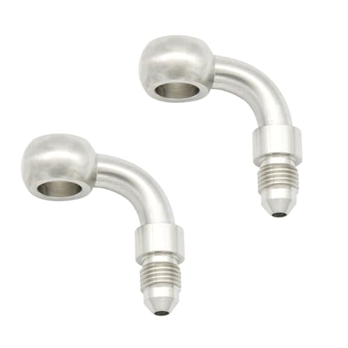 KRD PERFORMANCE Stainless Steel 90 Degree 102mm M10 Banjo Eye Hole Diameter to 3AN Male Brake Clutch Fitting for AN3 PTFE Brake Hose Line 2 PCS - Image 1