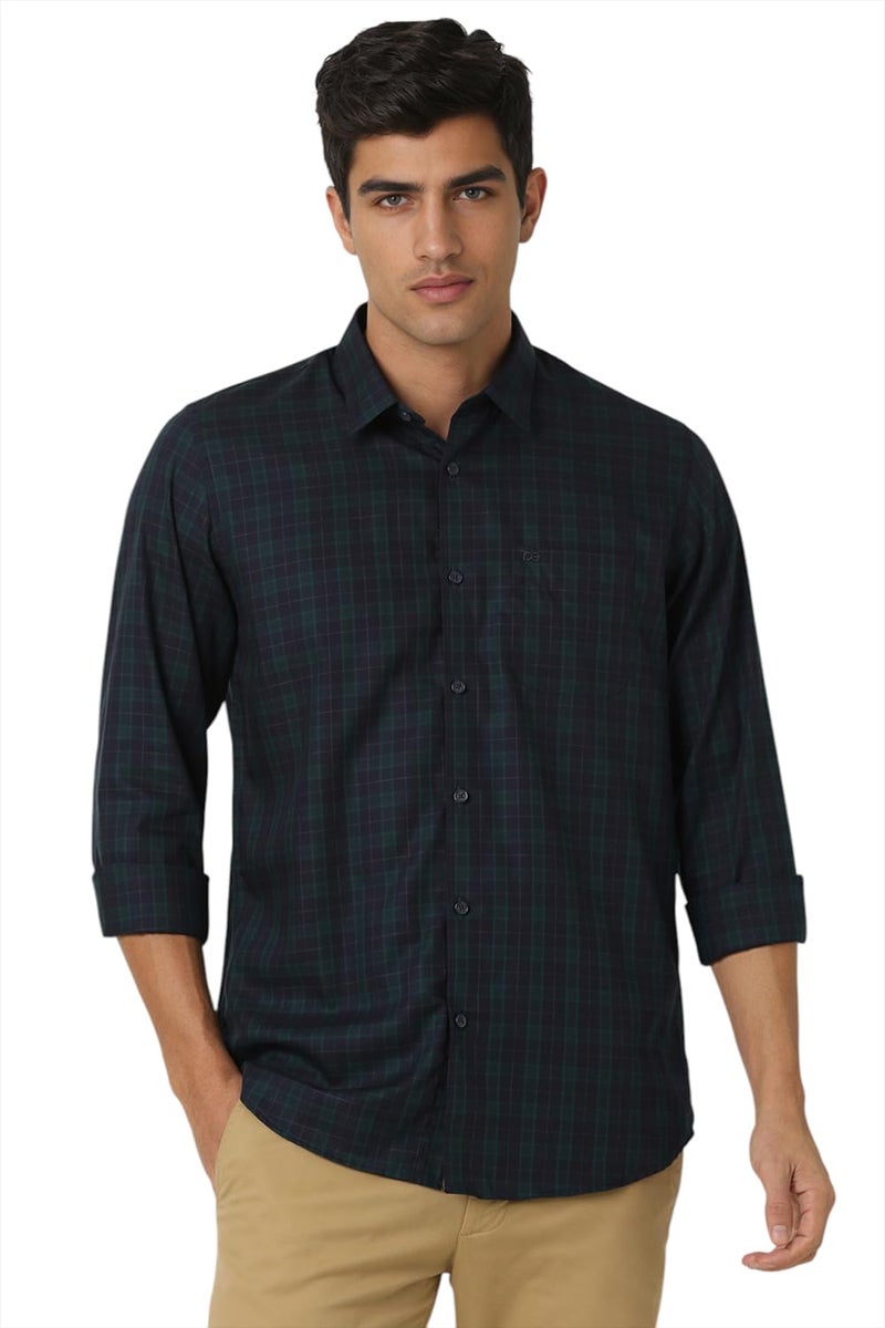 Peter England Men Cotton Slim Fit Shirt (PCSFTSLPK94446_Navy, 39 - Image 1