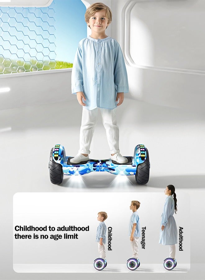 10-inch Upgraded Electric Balance Scooter with Built-In Bluetooth Speaker and LED Light Strip, Maximum Load-Bearing Capacity 120kg, Large-Size Balance Scooter for Adults(Fire&Ice)