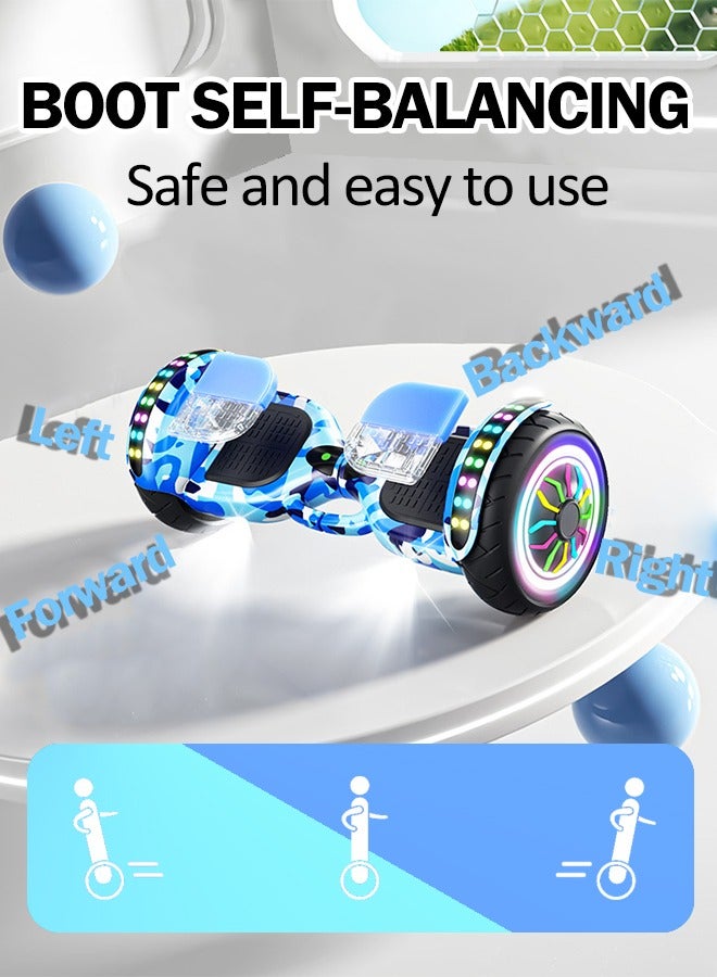 10-inch Upgraded Electric Balance Scooter with Built-In Bluetooth Speaker and LED Light Strip, Maximum Load-Bearing Capacity 120kg, Large-Size Balance Scooter for Adults(Fire&Ice)