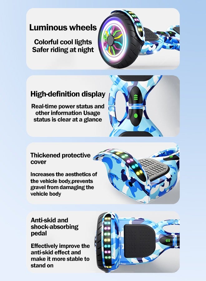 10-inch Upgraded Electric Balance Scooter with Built-In Bluetooth Speaker and LED Light Strip, Maximum Load-Bearing Capacity 120kg, Large-Size Balance Scooter for Adults(Fire&Ice)
