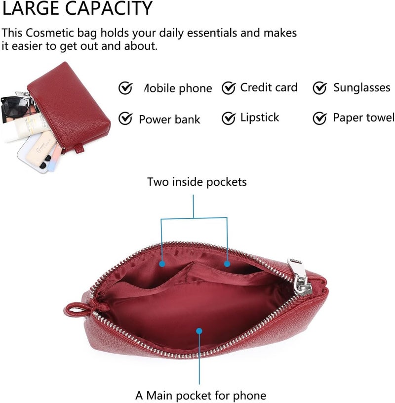 YONBEN 30 Color PU Faux Leather Travel Toiletry Bag for Women, Mini Cosmetic Pouch Organizer with 2 Dividers, Easy Clean Makeup Bag for Purse, Gift Idea, PU/Saddle Brown, 7.28" x 1.97" x 4.33 - Image 4
