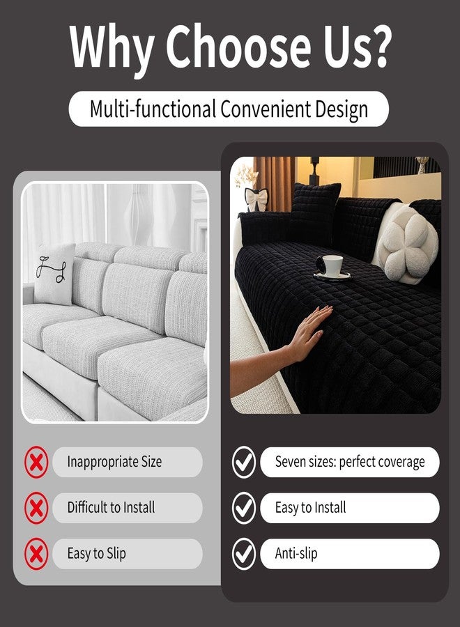 MDSASFD Velvet Couch Cover, Plush Sectional Sofa Cover Washable, Anti Slip Sofa Slipcover for Armrest & Backrest, Furniture Protector Covers for Pets & Kids(1PC, Black, 35.4"×35.4", Single Seater) - Image 3