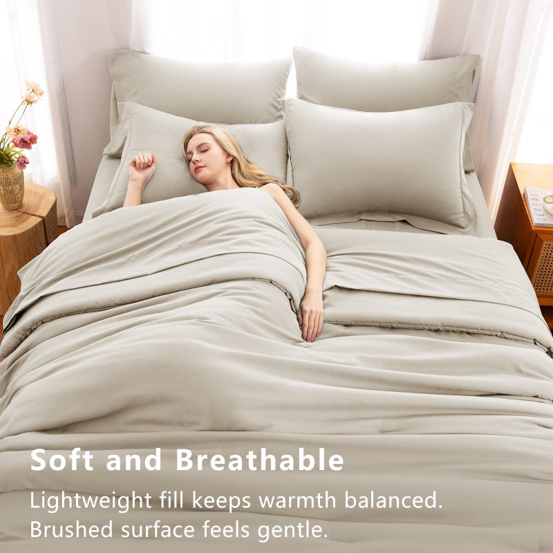 CozyLux Oversized King Comforter Set Beige, 7 Pieces Bed in a Bag Comforter Set with Sheets, Soft Bedding Sets with Down Alternative Comforter, Fitted Sheet, Flat Sheet, Pillow Shams and Pillowcases - Image 5