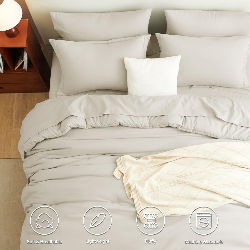 CozyLux Oversized King Comforter Set Beige, 7 Pieces Bed in a Bag Comforter Set with Sheets, Soft Bedding Sets with Down Alternative Comforter, Fitted Sheet, Flat Sheet, Pillow Shams and Pillowcases - Image 2