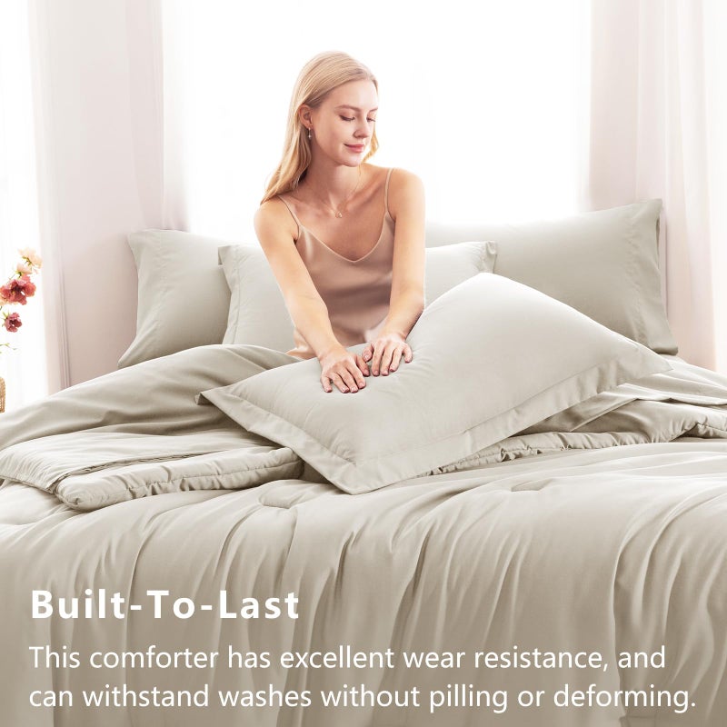 CozyLux Oversized King Comforter Set Beige, 7 Pieces Bed in a Bag Comforter Set with Sheets, Soft Bedding Sets with Down Alternative Comforter, Fitted Sheet, Flat Sheet, Pillow Shams and Pillowcases - Image 3