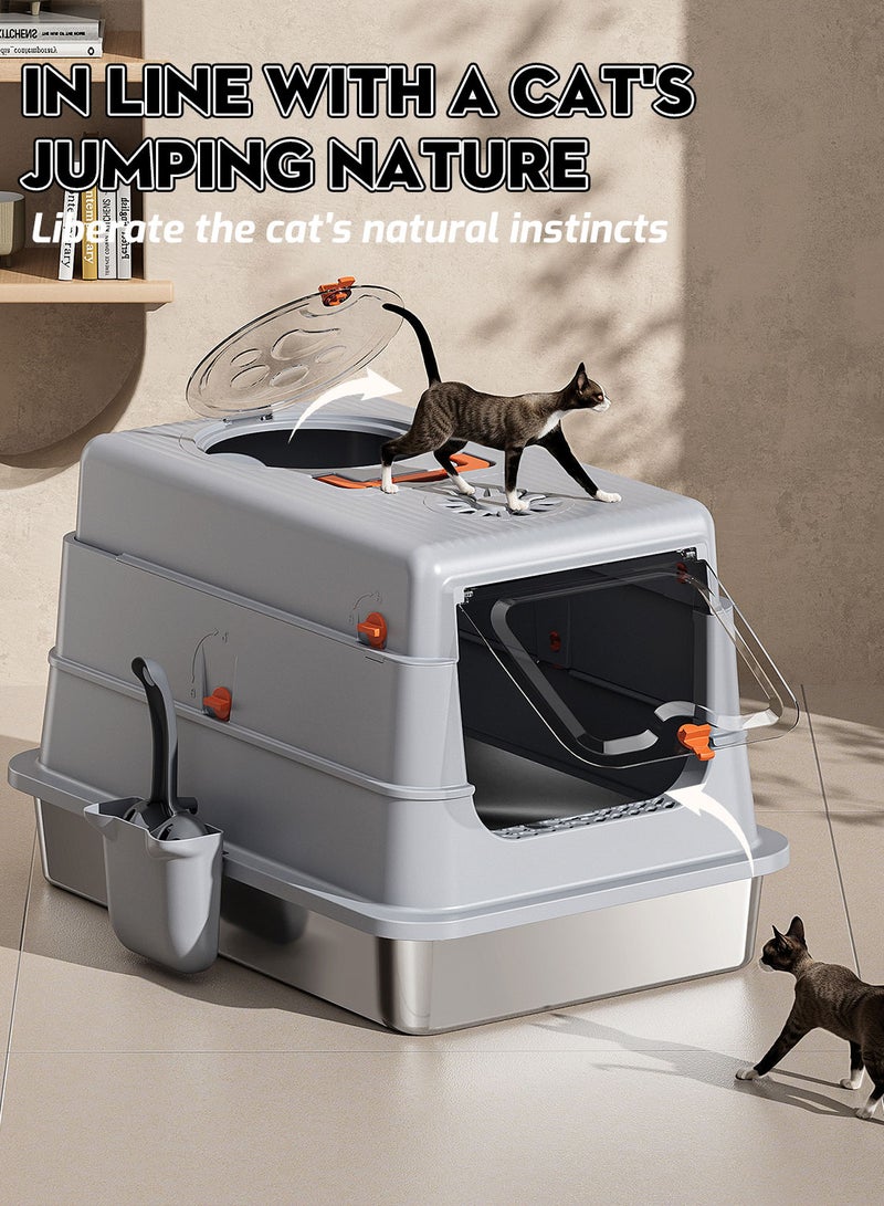Kidle Large Fully Enclosed Stainless Steel Cat Litter Box with Litter Scoop Cat Toilet Cat Litter Tray High Wall Side Shell Non-Sticky Anti Splashing and Easy Clean 40*60*38cm - Image 5