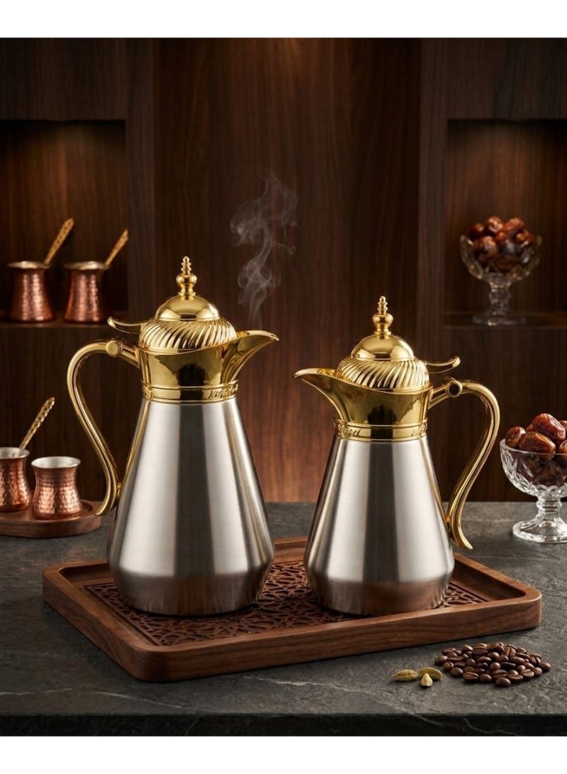 طقم ترامس قهوة وشاي فاخر – ترمس 1 لتر + ترمس 600 مل - Image 1