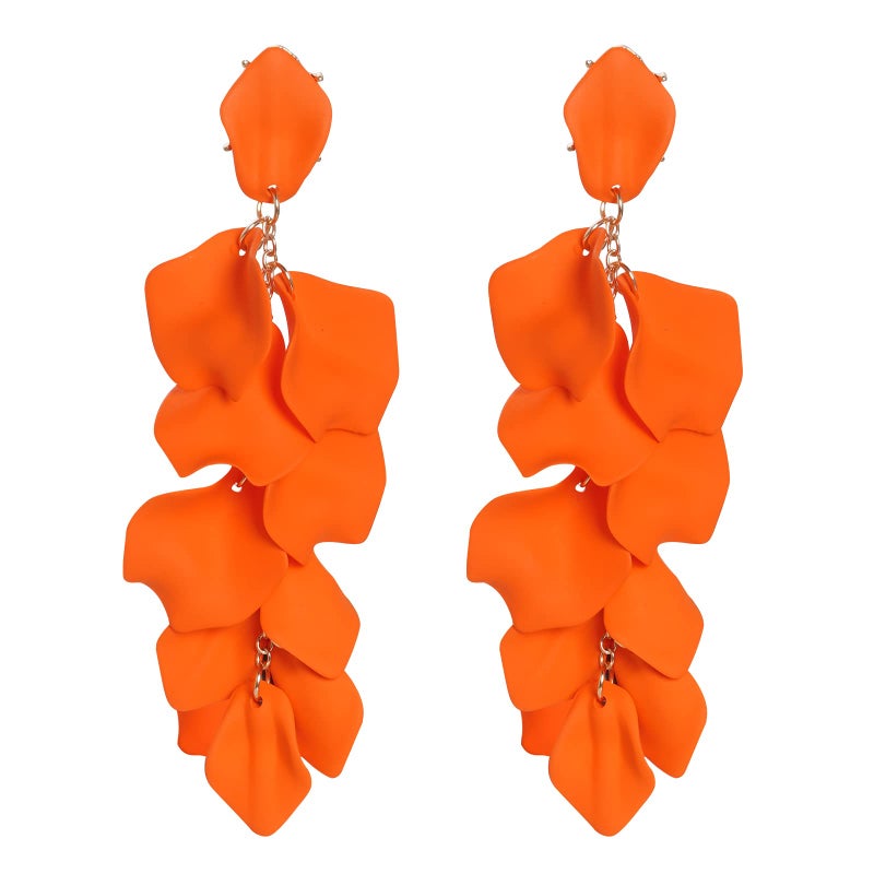 Rbenxia 1 Pair of Orange Long Acrylic Rose Petal Dangle Earrings Rose Flower Earrings Drop Statement Layered Floral Petal Earrings for Women - Image 2