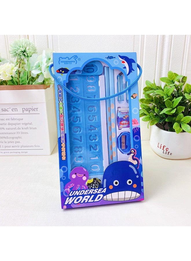 First-grade Primary School Students Mathematics Decposition Ruler Hole Pen Stationery Suit Gift Box Children's 61 Prizes School Supplies