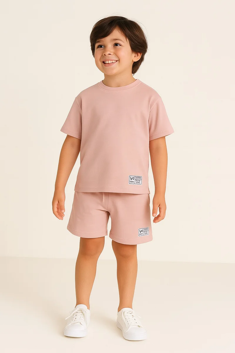 فكتور اند جين "Boys Cotton Interlock Tee &amp; Shorts Set – Peach "
