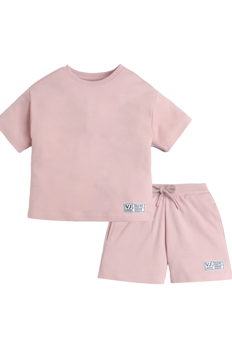 victor and jane "Boys Cotton Interlock Tee &amp; Shorts Set – Peach "