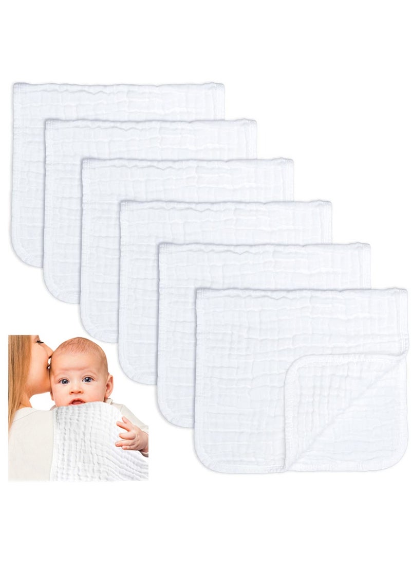 Captaintech Comfy Cubs 6-Pack Large Cotton Muslin Burp Cloths - Extra Absorbent & Soft 6-Layer Hand Washcloths in White for Ultimate Comfort and Cleanliness.  - Image 1