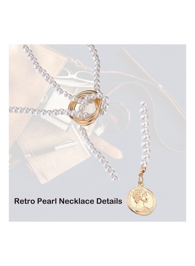 SYOSI Long Pearl Necklaces, Costume Jewellery for Women, Retro Metal Pearl Necklace Elegant Lady White Artificial Pearls Long Sweater Chain Beaded Necklace, 31In Faux Pearls Art Fashion Lovely - Image 5