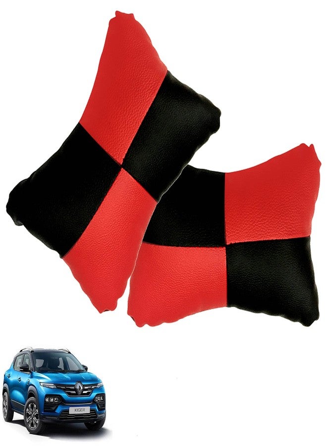 NikrokZ Car Pillow Faux Leather Material Check Design (2 Pieces) in Red for Kiger_PR1228 - Image 2