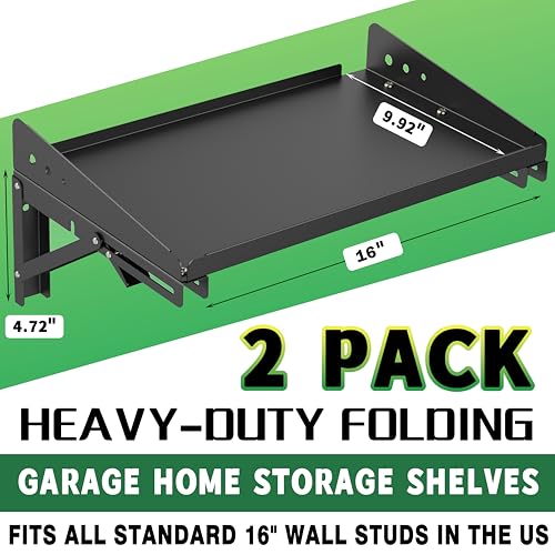 ULIBERMAGNET Garage Folding Storage Rack Shelves200LB Metal Wall Mounted Adjustable Rail Shelf for GaragePower ToolsToolboxStorage Shelves with Lip for Workshop Kitchen Office 2 Pack - Image 3