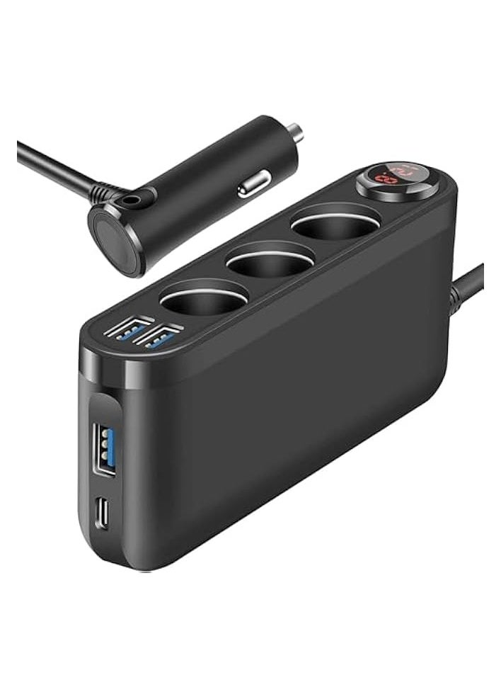 erorex Adapter, 120W 12V/24V 3 Socket Power Distribution USB Charger, LED Voltage Display Super Fast Charging Car Charger Adapter for All Phones and Car Devices  - Image 1