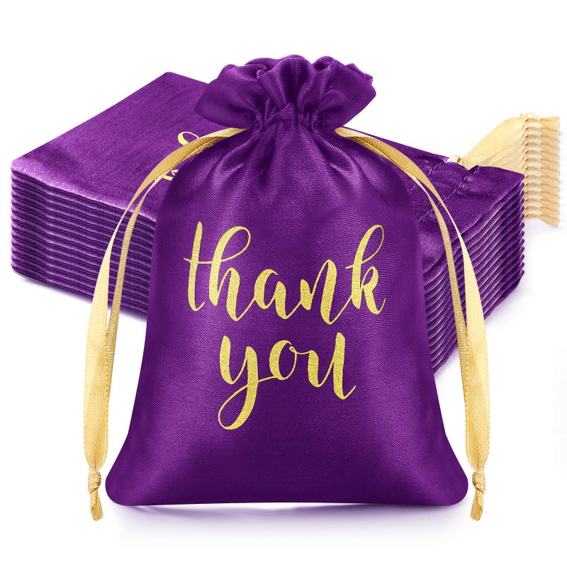 Sieral 50 Pcs Thank You Satin Gift Bags with Drawstring Jewelry Candy Pouches for Valentines Easter Wedding Baby Shower Birthday Holiday Party Thank You Bag for Gift Wrap(Purple,5 x 7 Inch) - Image 1
