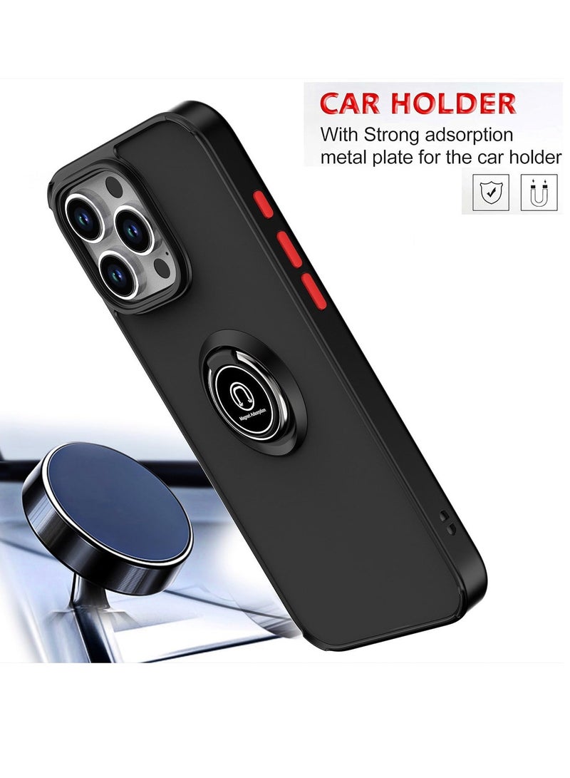 Black Shockproof iPhone 16 Case with Metal Ring Holder & Kickstand - Image 3