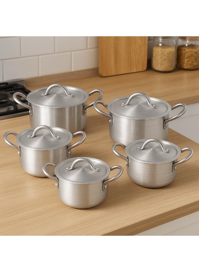 Original Pakistani Aluminum Cookware Set, 5 Pieces with Lids – Durable Cooking Pots in Various Sizes (2.1L to 7.3L), Perfect for Cooking, Boiling, and Frying - Image 1