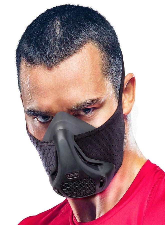 Sparthos Workout Mask High Altitude Mask - Face Mask for Gym Training, Work Out, Running, Cycling, Elevation, Cardio, Fitness - Resistance o2 2 3 - Lung Breathing Exercise Mask Men Women [Black +Case] - Image 1