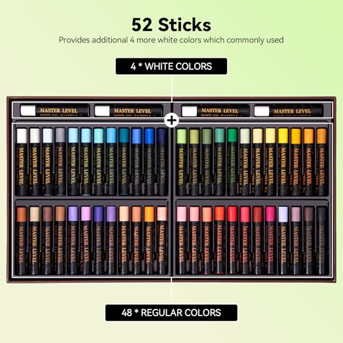 LIGHTWISH Professional Oil Pastels, 48 Vibrant Colors Plus 4 White, Set of 52, Creamy and Pigmented Artist Soft Oil Pastels for Blending, Layering & Shading - Image 3