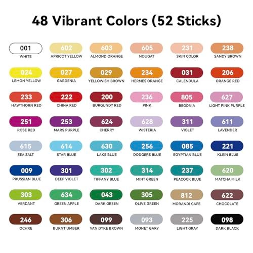 LIGHTWISH Professional Oil Pastels, 48 Vibrant Colors Plus 4 White, Set of 52, Creamy and Pigmented Artist Soft Oil Pastels for Blending, Layering & Shading - Image 2
