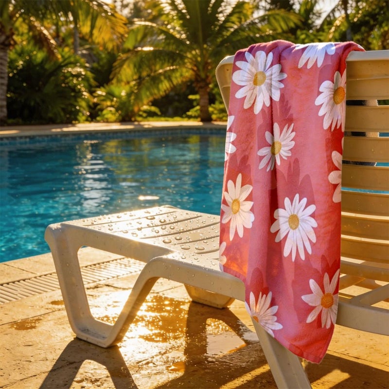 Pink Daisy Beach Towel 50x150cm Soft Lightweight Polyester for Men Women Machine Washable - Image 4